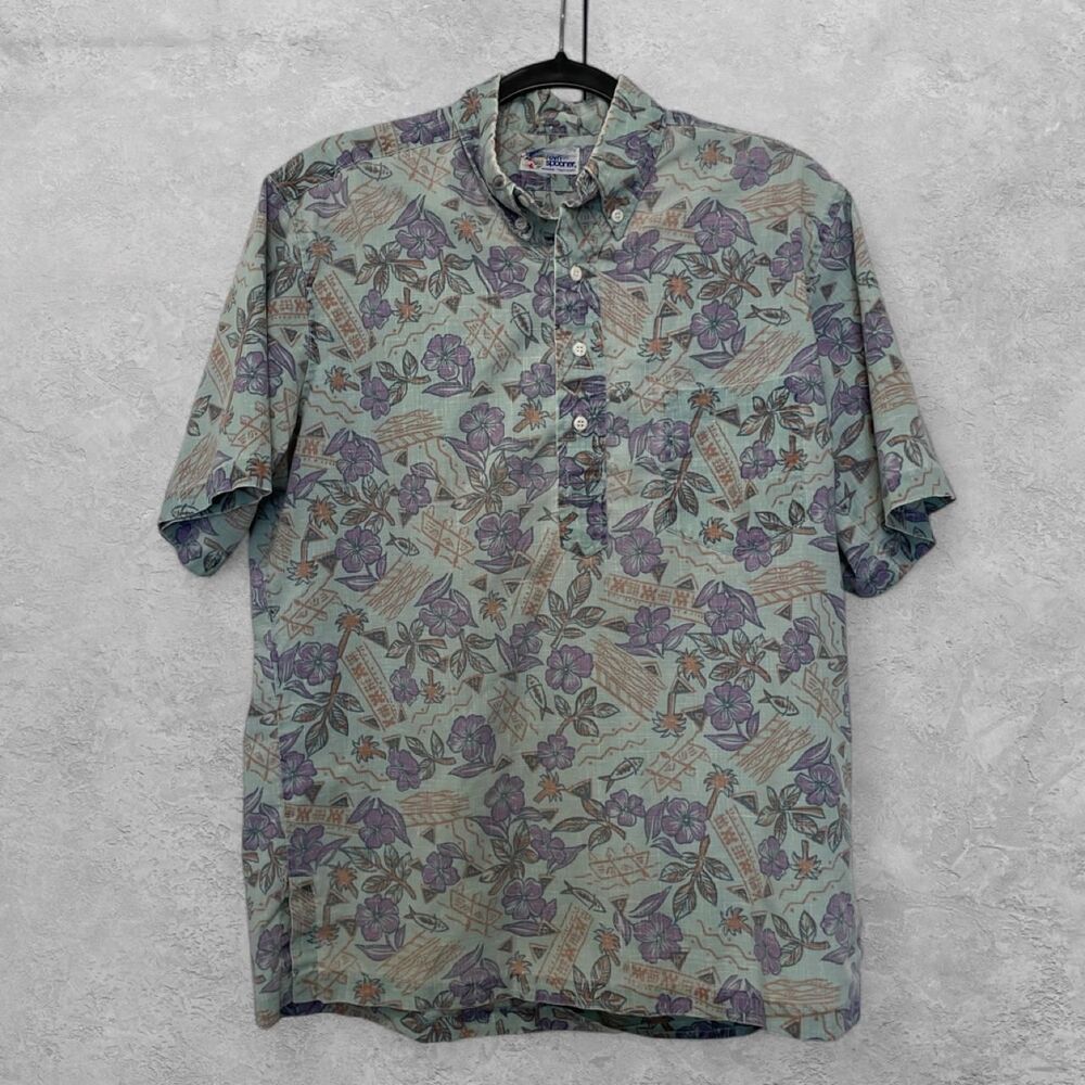 Vintage 90s Alexander Reyn Spooner Reverse Print Pullover Shirt M Hawaiian